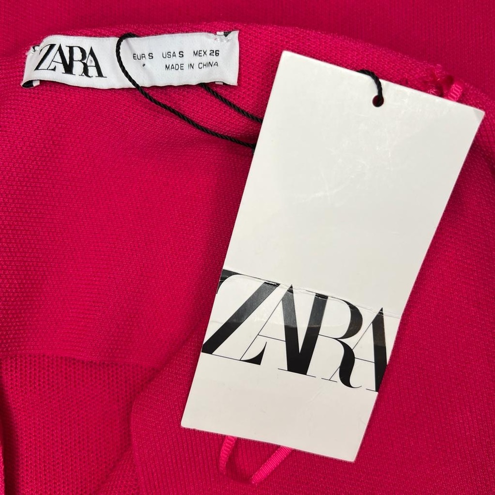 NWT ZARA Strapless Fuchsia Knit Midi Tube Dress Straight Neck 6873/013 SMALL - Picture 2 of 10